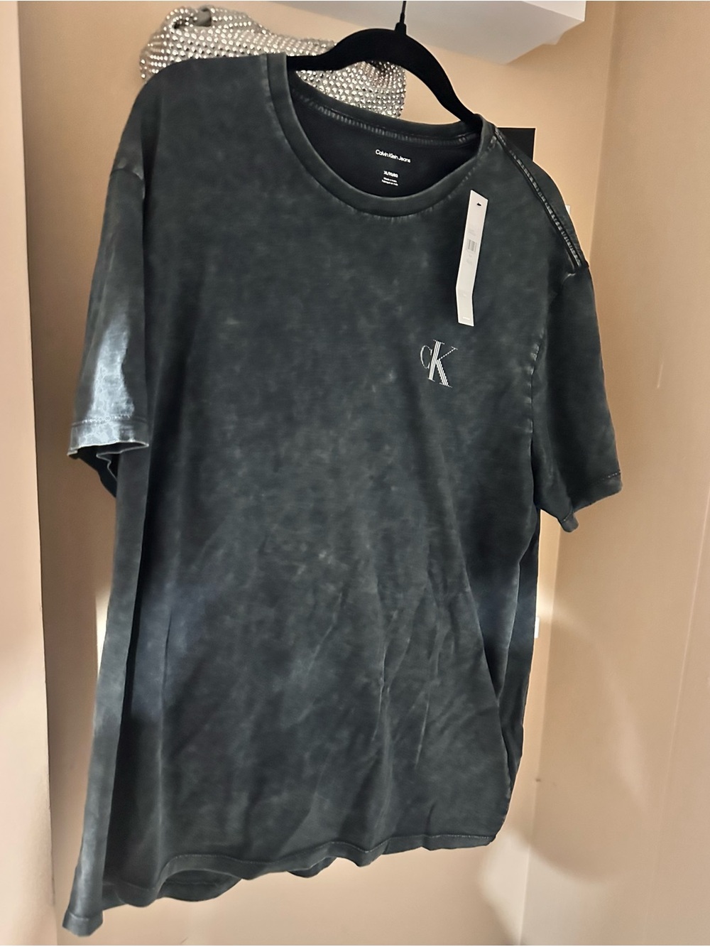 Calvin Klein Men's Washed Charcoal Short Sleeve Tee with CK Logo